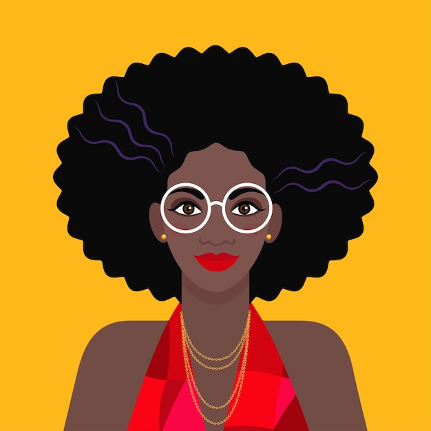 Vector zwarte vrouw met bril op gele achtergrond