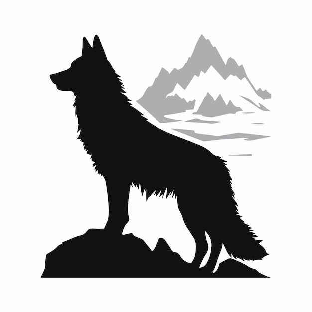 Zwarte wolf silhouet met vector illustratie