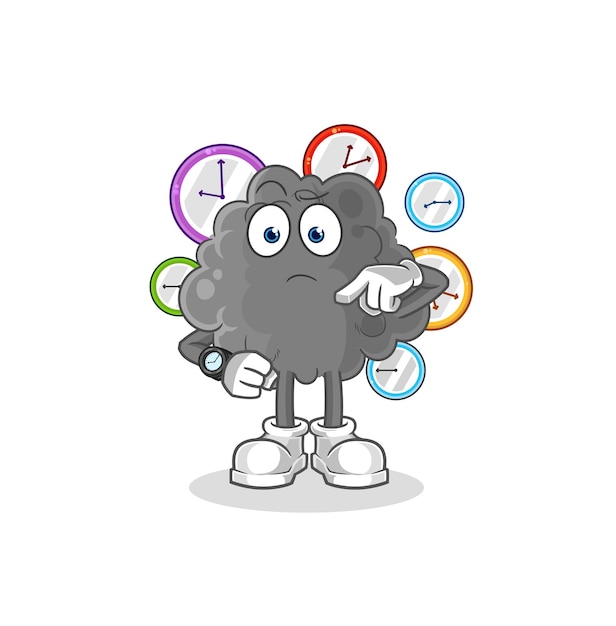 Zwarte wolk met horloge cartoon cartoon mascotte vector