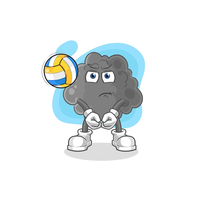 Zwarte wolk spelen volleybal mascotte cartoon vector