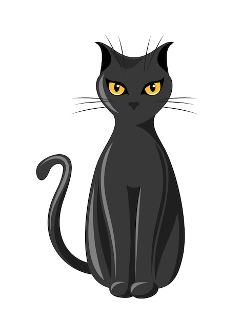 Zwarte zittende kat geïsoleerd op een witte achtergrond