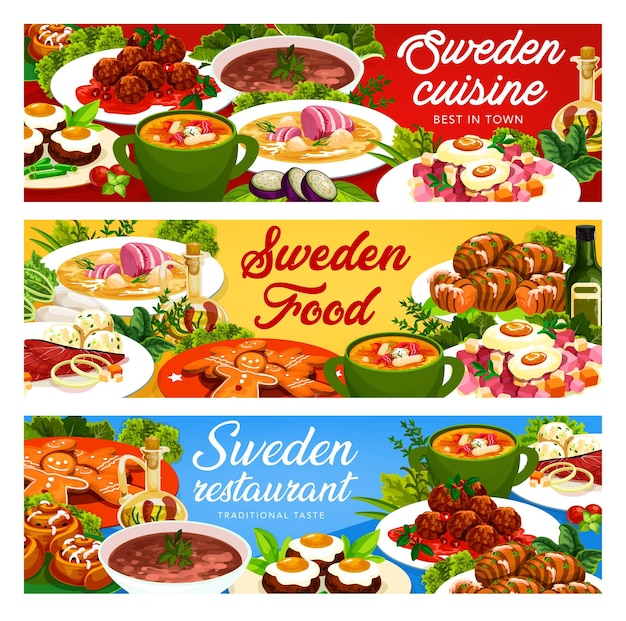 Vector zweden maaltijden vector zweeds eten banners set