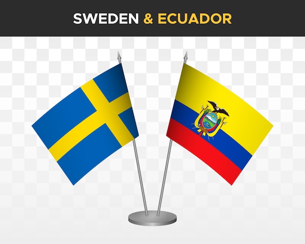 Zweden vs Ecuador Bureauvlaggen mockup geïsoleerde 3D-vectorillustratie Zweedse tafelvlaggen