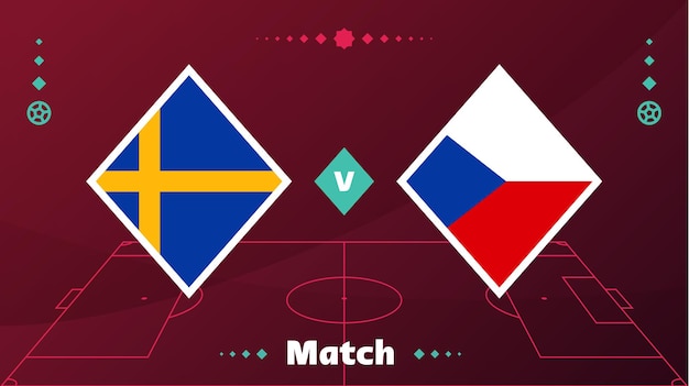 Zweden vs Tsjechië wedstrijd Playoff voetbal 2022 kampioenschap wedstrijd versus teams op voetbalveld Intro sport achtergrond kampioenschap competitie finale poster vectorillustratie