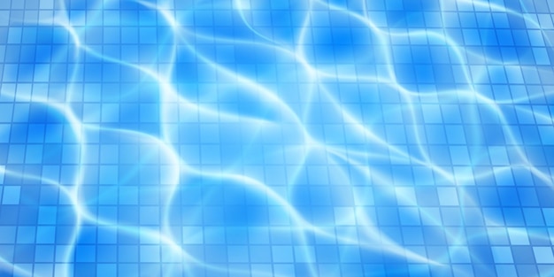Vector zwembad achtergrond met mozaïektegels zonlicht schittert en bijtende rimpelingen bovenaanzicht van het wateroppervlak in lichtblauwe kleuren