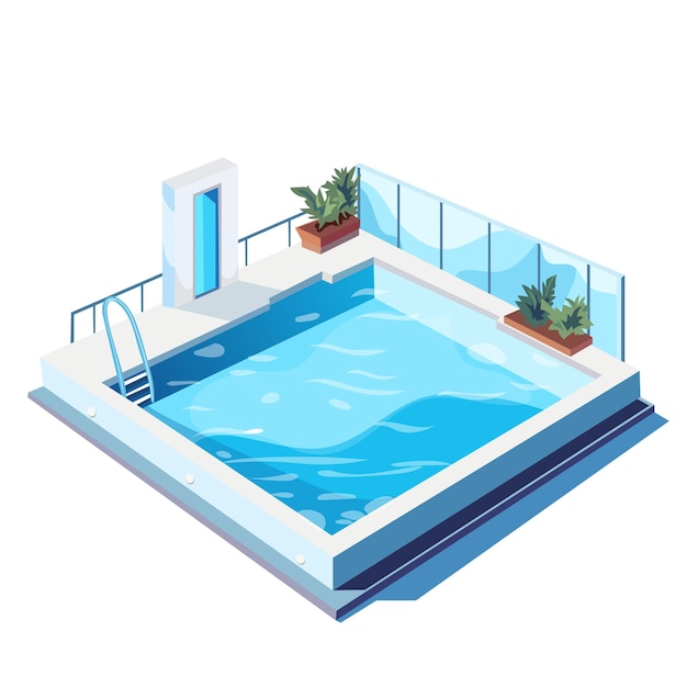 Zwembad gevuld met water isometrisch zwembad voor sport en fitness vectorillustratie voor ontwerp en decoratie in cartoon stijl geïsoleerd op een witte achtergrond