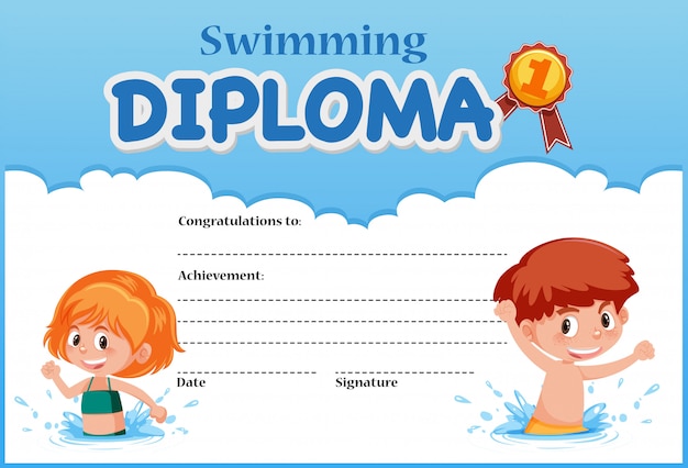 Vector zwemmen diploma certificaatsjabloon