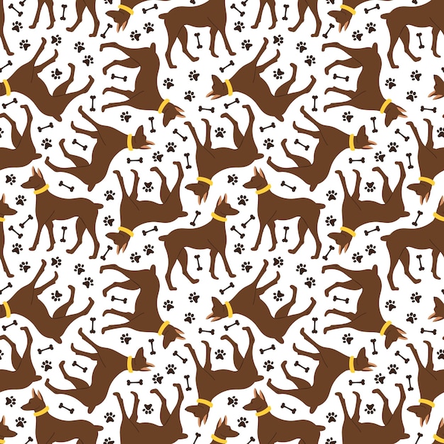 Vector zwergpinscher dog puppy and dog paw patterns seamless pattern