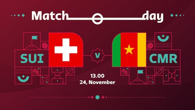 Zwitserland kameroen match Football 2022 2022 World Football Competition kampioenschap wedstrijd versus teams intro sport achtergrond kampioenschap competitie poster vector illustratie