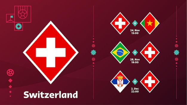 Zwitserland nationale ploeg Wedstrijden plannen in de laatste fase van het Wereldkampioenschap voetbal 2022 Vectorillustratie van wereldvoetbal 2022-wedstrijden