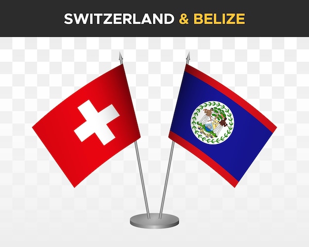 Zwitserland vs belize bureau vlaggen mockup geïsoleerde 3d vector illustratie Zwitserse tafel flag