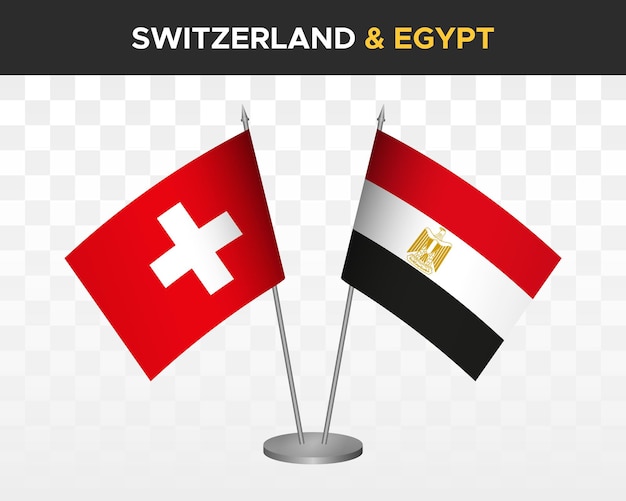 Zwitserland vs Egypte Bureau vlaggen mockup geïsoleerde 3d vector illustratie Zwitserse tafel vlag