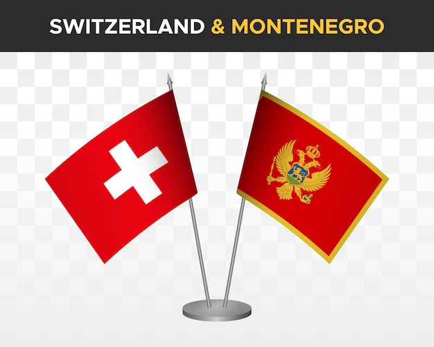 Zwitserland vs Montenegro Bureau vlaggen mockup geïsoleerde 3d vector illustratie Zwitserse tafel vlag