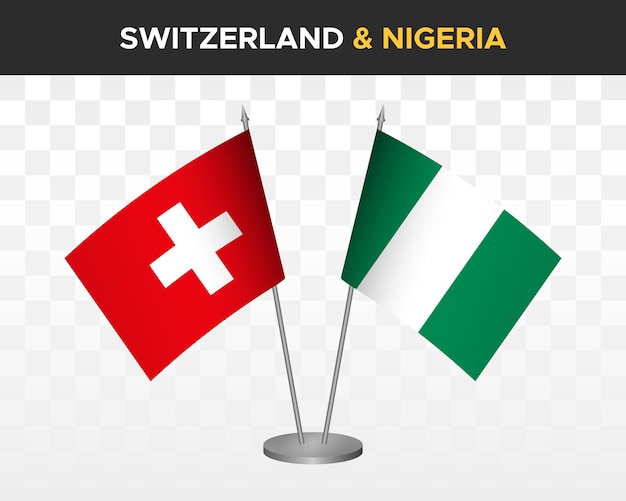 Zwitserland vs nigeria bureau vlaggen mockup geïsoleerde 3d vector illustratie Zwitserse tafel flag