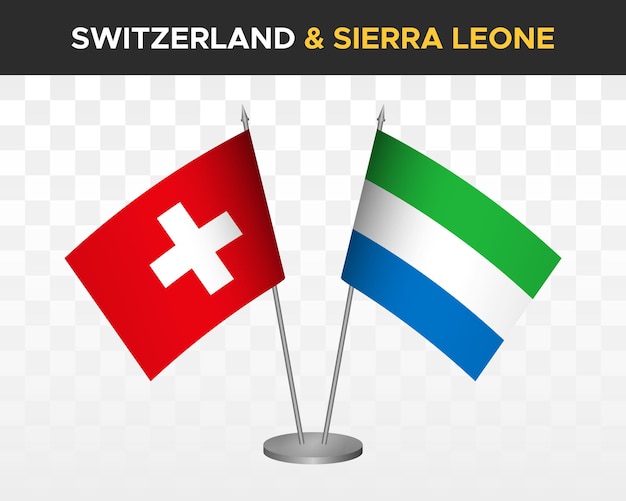 Zwitserland vs Sierra Leone Bureau vlaggen mockup geïsoleerde 3d vector illustratie Zwitserse tafel vlag