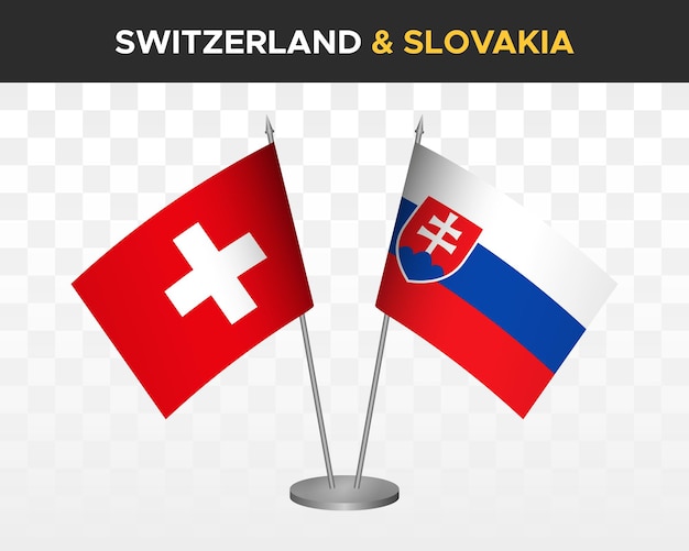 Zwitserland vs Slowakije Bureau vlaggen mockup geïsoleerde 3d vector illustratie Zwitserse tafel flag