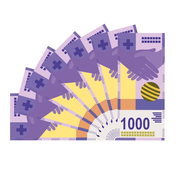Vector zwitserse frank vector illustratie zwitserland geld set bundel bankbiljetten papiergeld 1000 fr