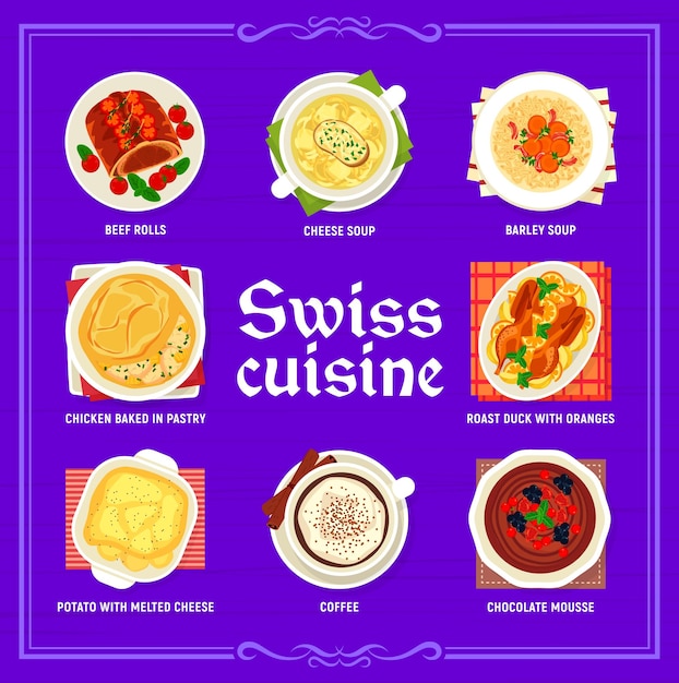 Zwitserse keuken restaurant maaltijden menu paginasjabloon