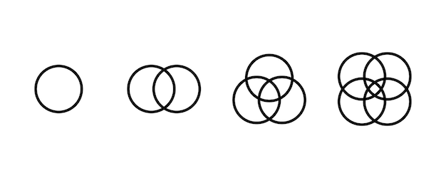 1 2 3 4 overlapping circles venn diagram set isolated on white background vector illustration