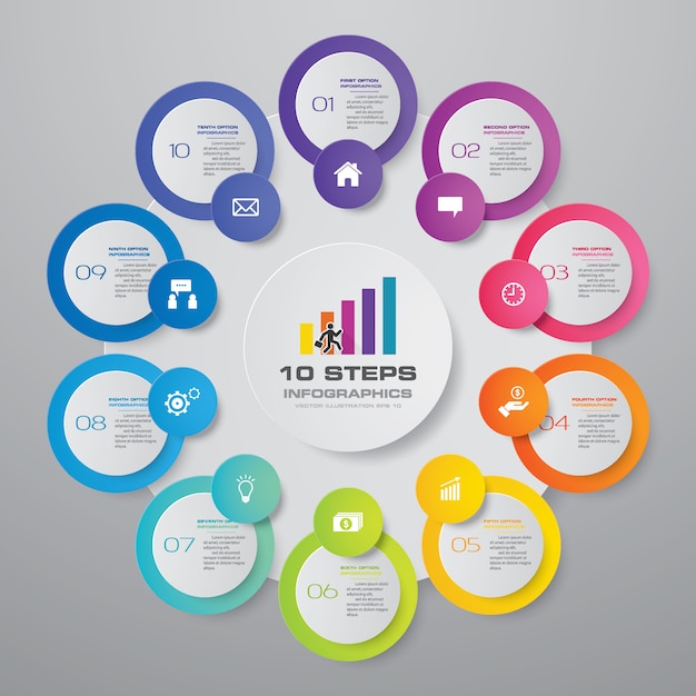 10 steps infographics element template chart.