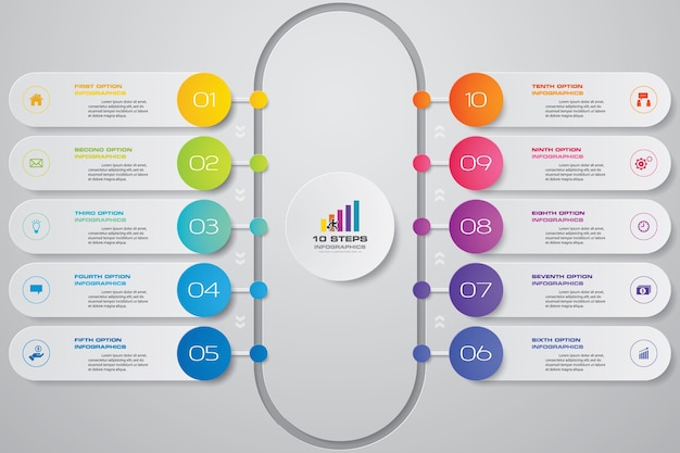 10 steps simple & editable process chart infographics element.