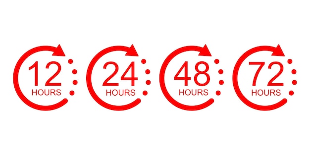 12, 24, 48, 72 hours clock vector set icons. fast delivery service. round-the-clock service.