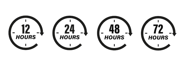 12 24 48 and 72 hours clock arrow vector icon on white background working time black clock 10 eps