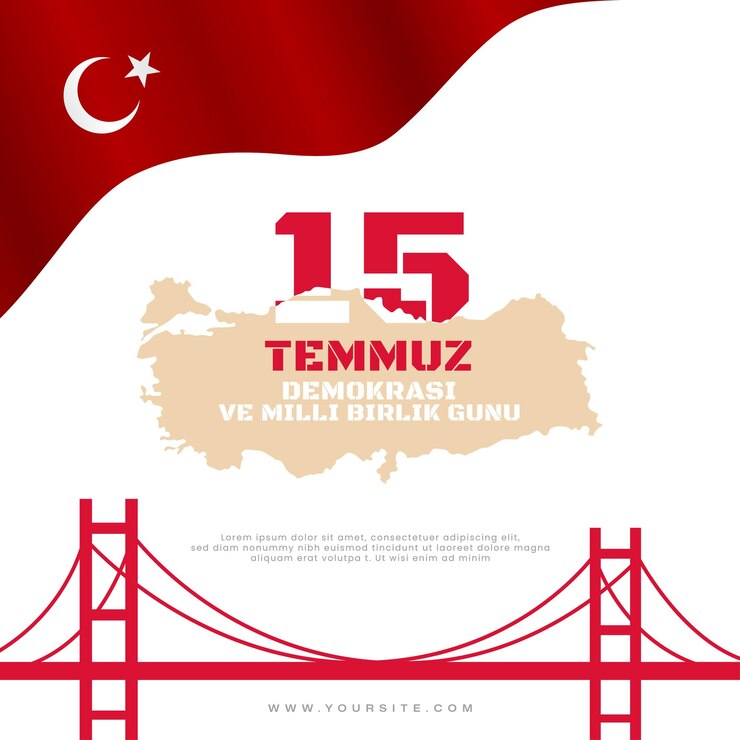 15 Temmuz dilek tebrik gönderisi demokrasi ve milli birlik günü vektör illüstrasyonu 15 Temmuz Mutlu Tatiller Türkiye Cumhuriyeti kutlama kartı