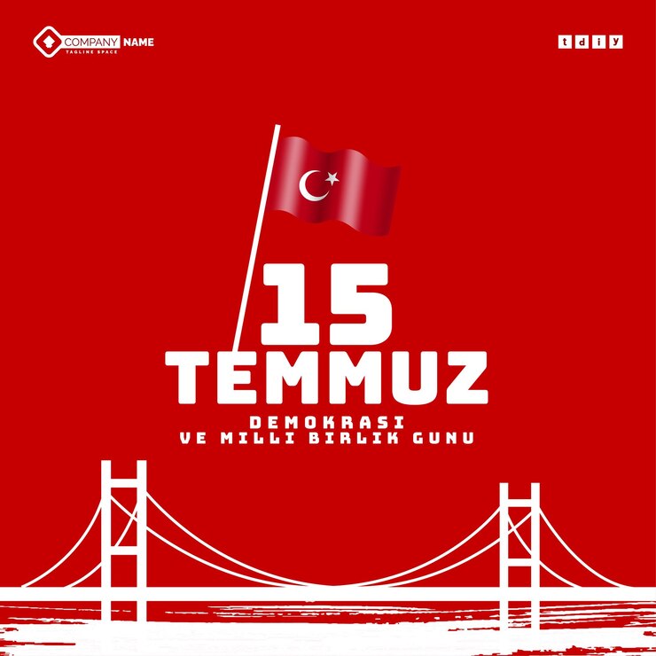 15 Temmuz Türk bayramı gönderisi. Türkiye'nin Demokrasi ve Milli Birlik Günü 15 Temmuz dilek tebrik afiş tasarımı Vektör İllüstrasyonu