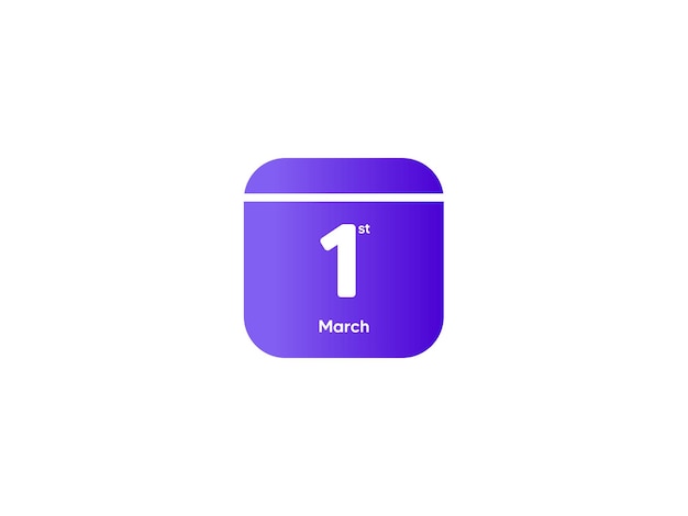 1st March calendar date month icon with gradient color flat design style vector illustration