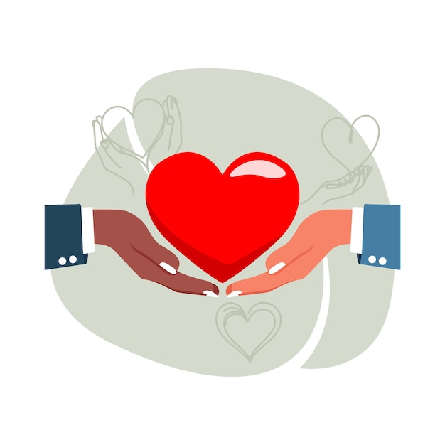 2 hands of black and white people together making love simple flat illustration