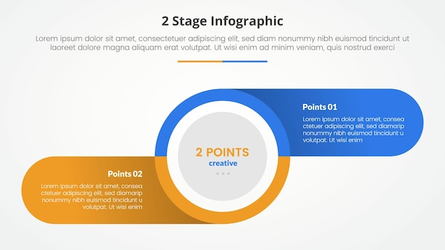 2 points stage template for comparison opposite infographic concept for slide presentation with big circle and round rectangle information on shadow with flat style