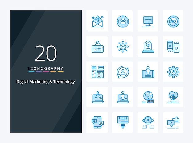20 Digital Marketing And Technology Blue Color icon for presentation