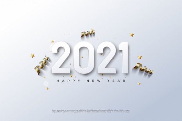 2021 happy new year with white numbers on a bluish white background