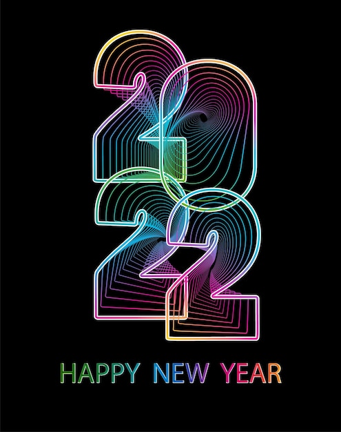2022 Godt nytår. Tal abstrakt stil. Vektor lineære tal. Design af lykønskningskort. Vektorillustration