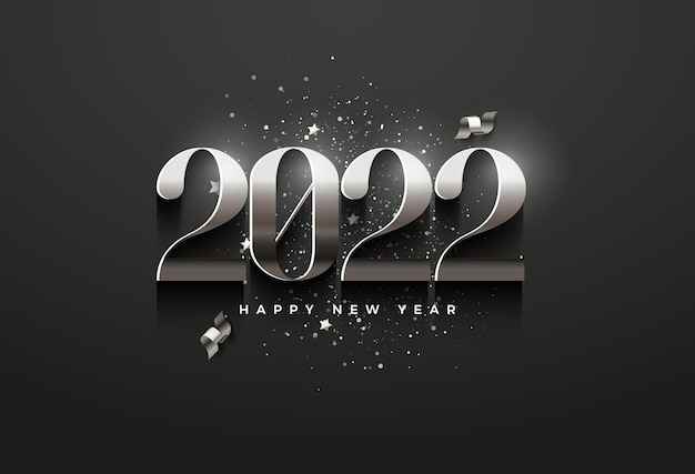 2022 happy new year with silver numbers