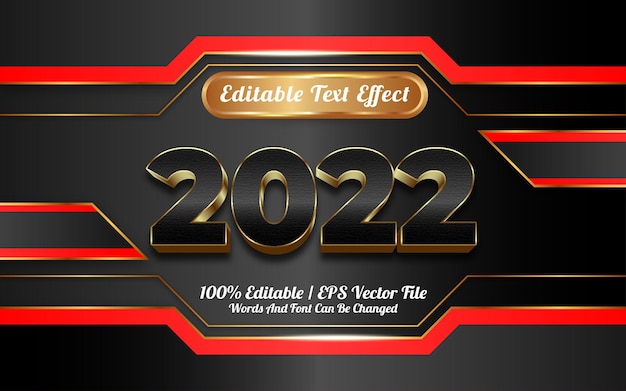 2022 metin efekti koyu ve altın temalı
