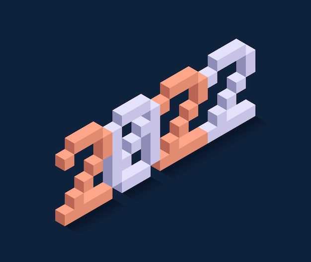2022 new year isometric vector illustration art. minimal 2022 vector holiday decoration elements for design, postcard, greeting cards and invitations or flyer
