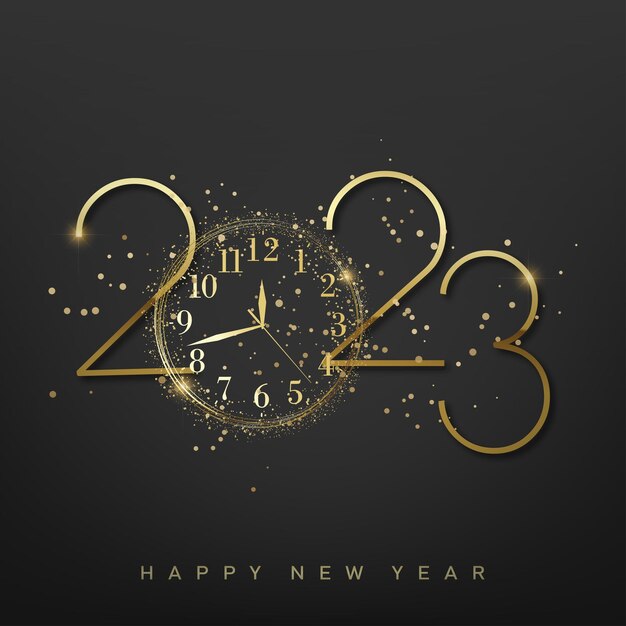 2023 happy new year and merry christmas card with golden watch vector