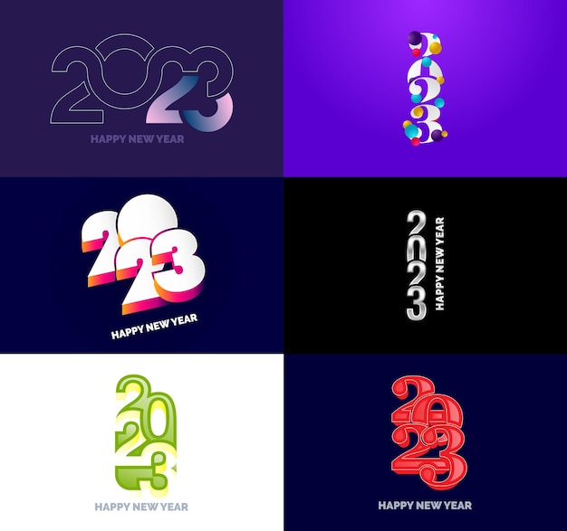2023 Mutlu Yeni Yıllar logo metin tasarımı büyük seti 2023 sayı tasarım şablonu Vektör Yeni Yıl İllüstrasyonu