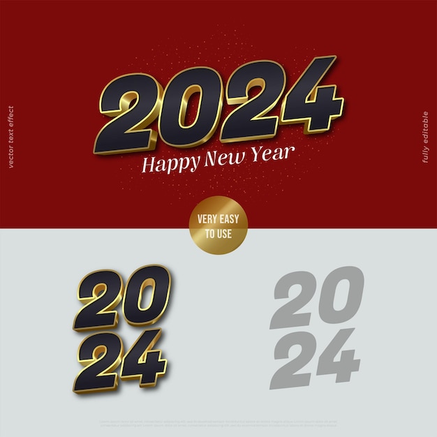 2024 black gold vector 3D design with editable text effect
