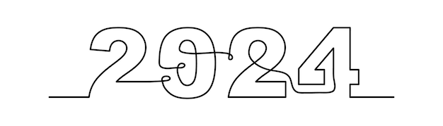 2024 in one line icon New year text 2024 Vector illustration design