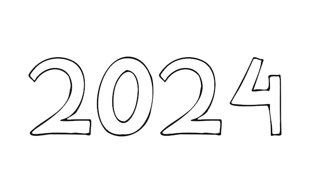 2024 karalama tatil neşesi Noel ağacı rakamları işareti yıl yeni yıl christmasvector