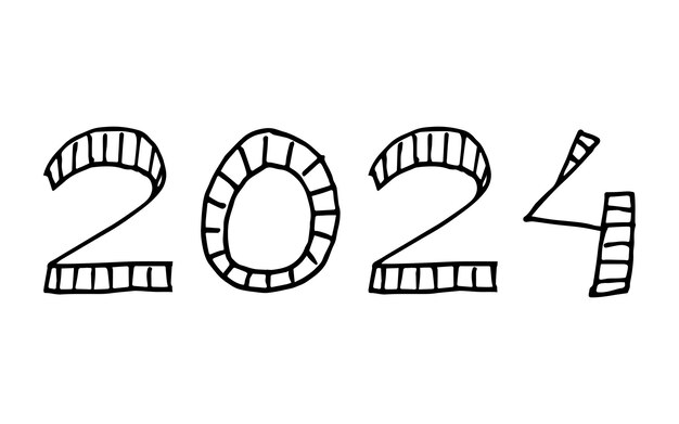 2024 karalama tatil neşesi Noel ağacı rakamları işareti yıl yeni yıl christmasvector
