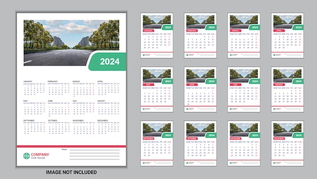 2024 wall calendar design template a3 size with bleed