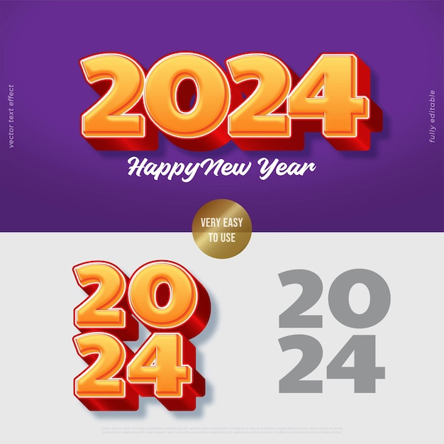 2024 with a combination of red yellow color in the letters vector 3D editable text effect