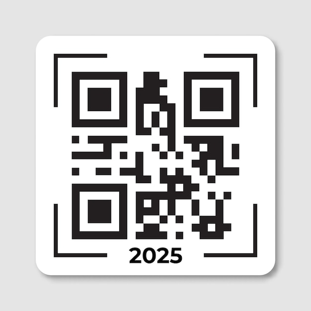 2025 QR code icon Happy New Year pixelated illustration for greeting card
