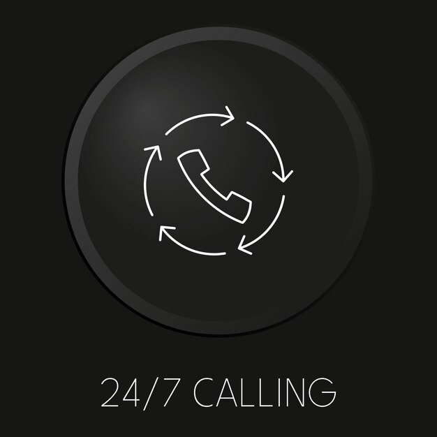247 calling minimal vector line icon on 3d button isolated on black background premium vector