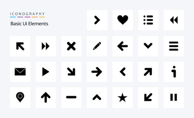 25 basic ui elements solid glyph icon pack vector icons illustration