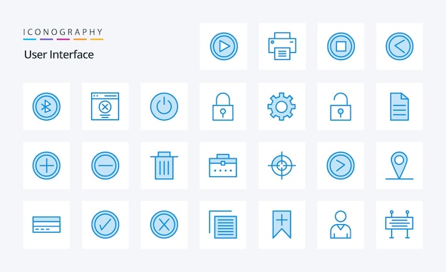25 User Interface Blue icon pack Vector icons illustration